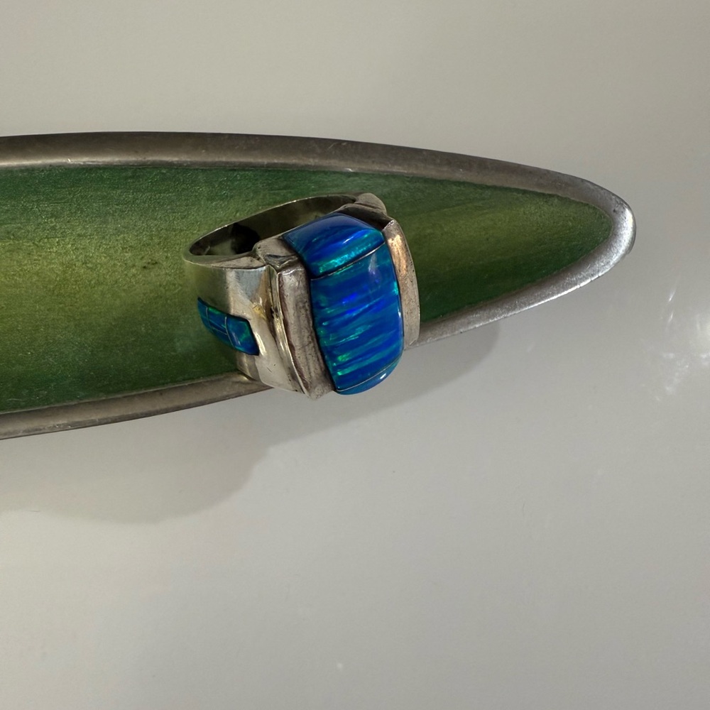 BIG Blue Opal Sterling Silver 9.25 Ring size 8 Kingman NFR Rodeo